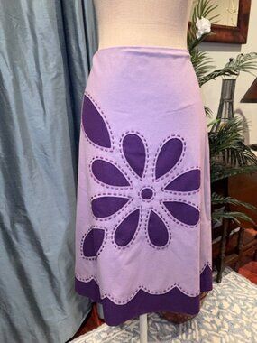 MOSCHINO Cheap & Chic Vintage Purple Graphic Floral Wool Skirt Size 10 Preloved